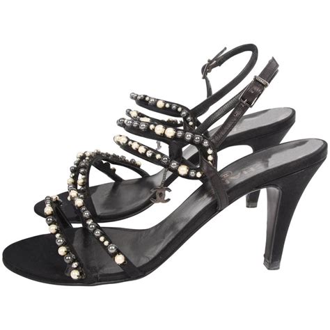 chanel black sandal|Chanel heeled sandals.